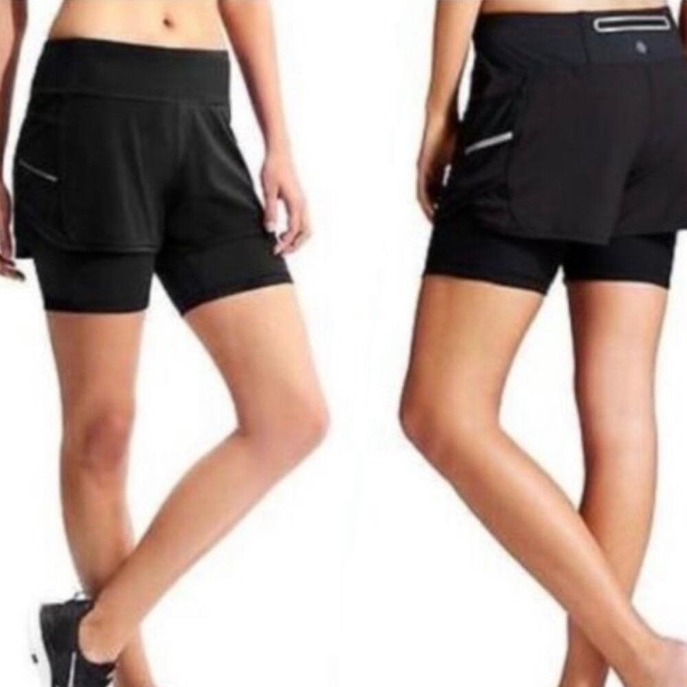 ATHLETA Ready Set Go Run 2 in 1 Compression Shorts Black XS